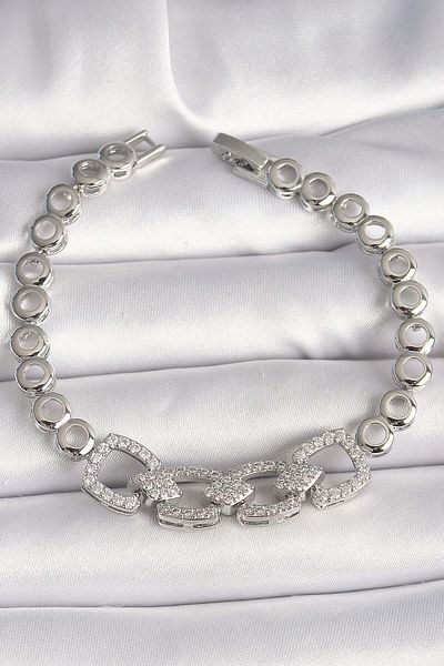 merland benvecocuk Brass Silver Color Zircon Stone Circle Chain Model Women's Bracelet - Lisinya