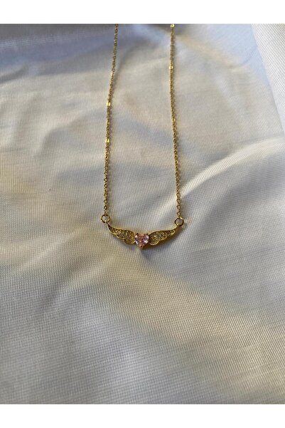 melyco Melek Kanatlı Kalp Kolye – Pembe Taş Detaylı