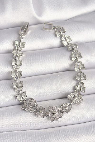merland benvecocuk Brass Silver Color Zircon Stone Butterfly Model Chain Women's Bracelet - Lisinya