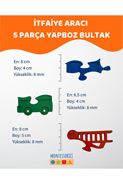 Montessori İtfaiye Puzzle Bultak Seti – 2+ Yaş Eğitici Yapboz (5 Parça + Taban)