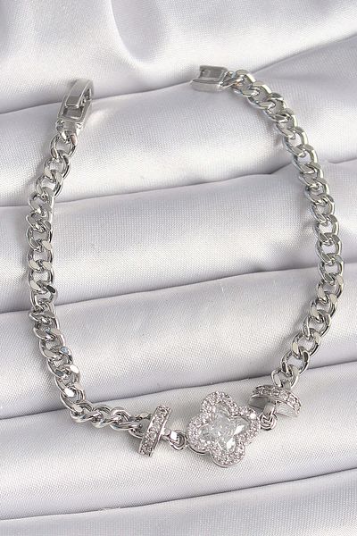 merland benvecocuk Brass Silver Color Zircon Stone Clover Figure Chain Model Women's Bracelet - Lisinya