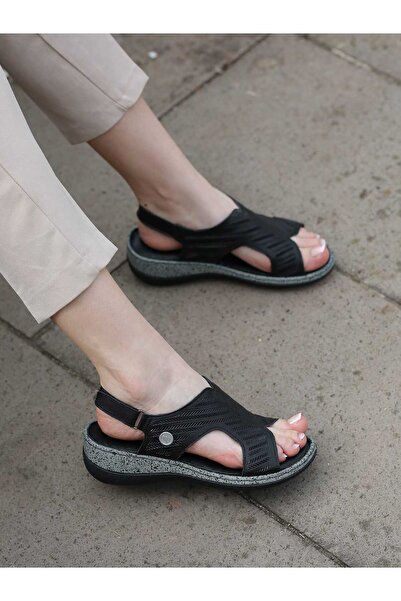 Mammamia 2280 Genuine Leather Laser Print Patterned Velcro Strap Sandals