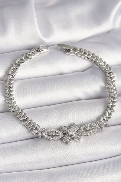 merland benvecocuk Brass Silver Color Zircon Stone Flower Figure Barley Chain Model Women's Bracelet - Lisinya