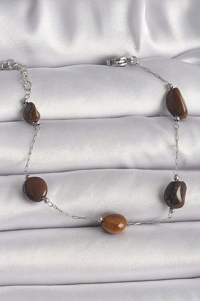 merland benvecocuk 316L Steel Silver Color Chain Brown Natural Stone Model Women's Bracelet - Lisinya