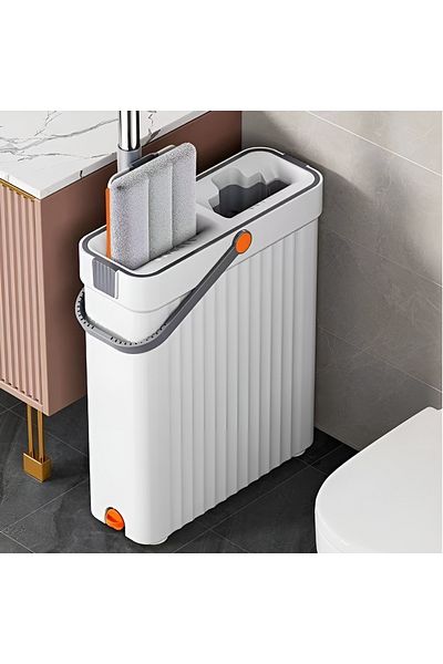 Herum Set mop plat și găleată, 2 găleți, cu ventuze, plastic, 4 lavete din microfibră