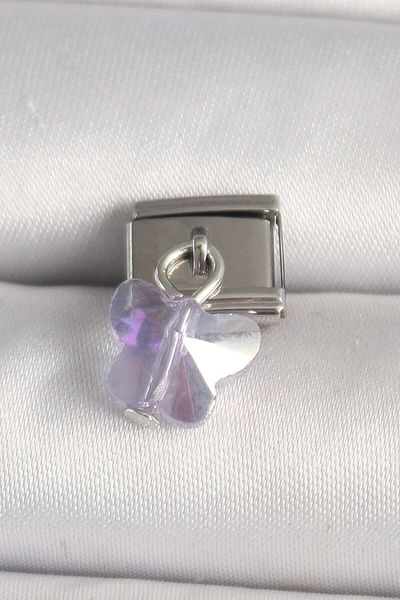 merland benvecocuk 316L Steel Silver Color Purple Zircon Stone Nomination Charm - Lisinya