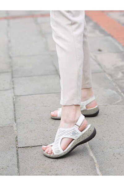 Mammamia 2280 Genuine Leather Laser Print Patterned Velcro Strap Sandals