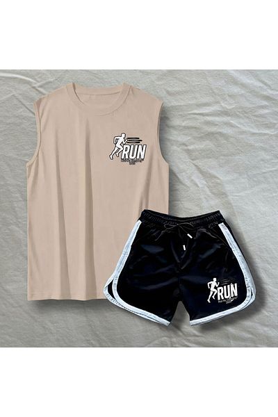 Risil-Nu Company New Season Premium Honeycomb Fabric Shorts and Cotton Singlet Double Gym Sportsman Set