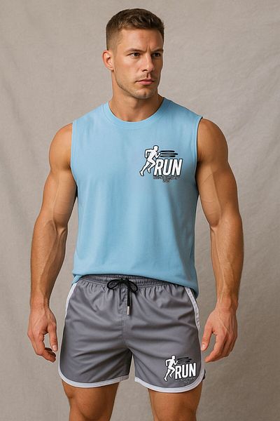 Risil-Nu Company New Season Premium Honeycomb Fabric Shorts and Cotton Singlet Double Gym Sportsman Set