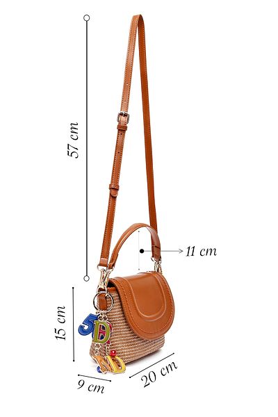 Derimod Women's Tan Long Strap Straw Crossbody Bag 25Sbd275014