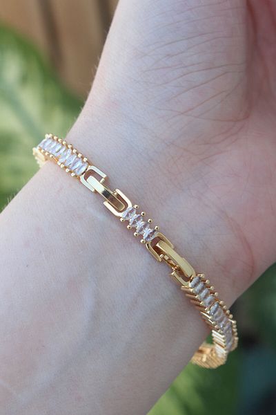 merland benvecocuk Vip Series Brass Pink Zircon Stone Gold Color Baguette Model Bracelet - Lisinya