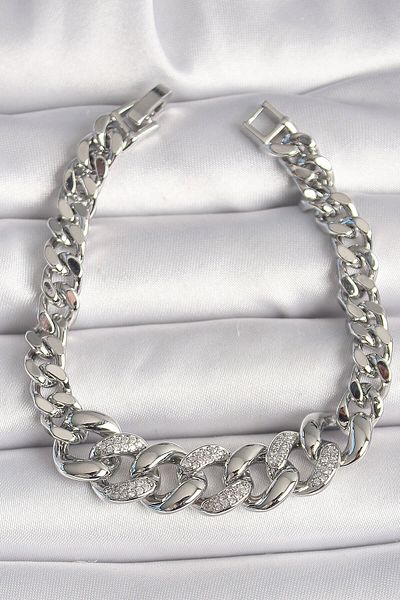 merland benvecocuk Brass Silver Color Zircon Stone Thick Ring Model Women's Bracelet - Lisinya