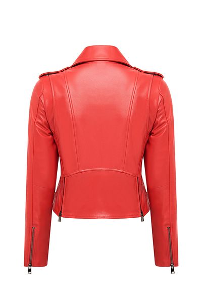 Derimod Newage Women Red Slim-Fit Biker Leather Jacket 25Sgd5983U5