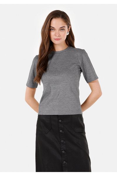 Colin's Slim Fit Round Neck Women's Gray Short Sleeve T-Shirt
