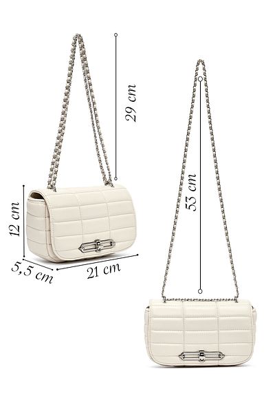 Derimod Women's Cream Long Strap Quilted Mini Crossbody Bag 25Sbd2531Kp