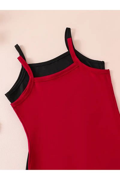 İBRE Cotton 2-Piece Combination Red and Black Dress
