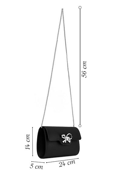 Derimod Women's Black Stone Long Chain Strap Evening Dress Box Bag 25Sbd27376F