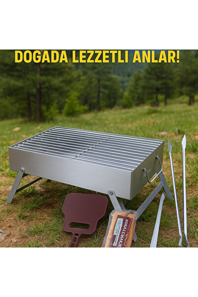 SZK STORE Portatif Katlanır Paslanmaz Çelik Mangal – 25x40 cm Kompakt, Dayanıklı, Hafif ve Pratik Tasarım