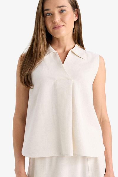 DeFacto Ärmellose Bluse aus Leinenmischung mit regulärer Passform und Polokragen F0982AX25HS