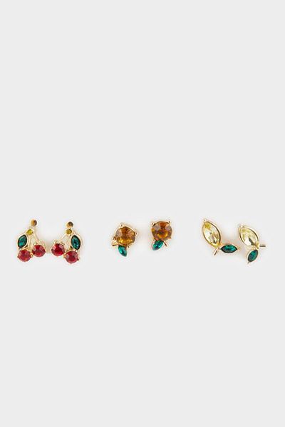 DeFacto Women's 3-Piece Fruit Gold Earrings F0866Axns
