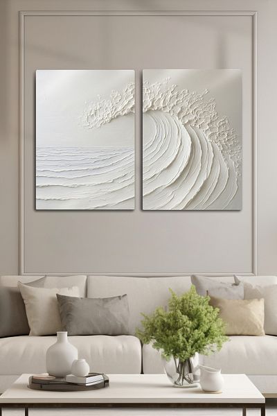 DekorHane 2 Pieces 3D View Metal Print Wave Table, Home Office Room Decoration