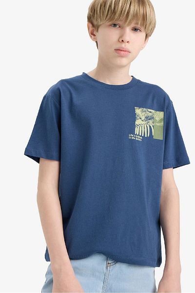 DeFacto Tricou cu mânecă scurtă imprimat cu gât crew pentru băiat E4167A825SM