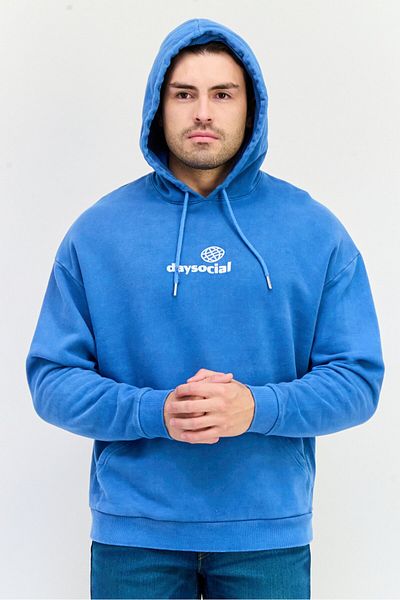 Asos Design Men Graphic Print Long Sleeves Hoodie, Blue