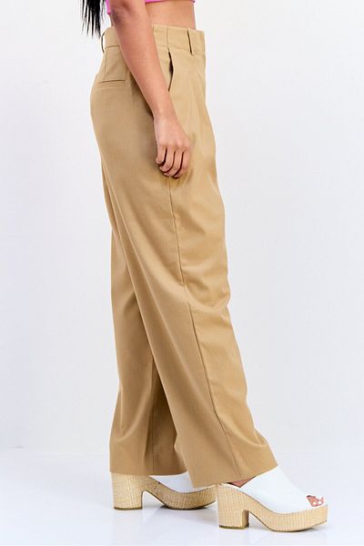 Esprit Women Regular Fit Plain 30 Length Wide Leg Pants, Tan