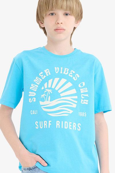 DeFacto Boy's Crew Neck Printed Short Sleeve T-Shirt E0187A825Hs