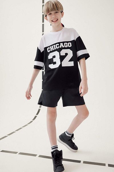 DeFacto Boy's Oversize Wide Fit Crew Neck Printed Color Block Short Sleeve T-Shirt F2414A825Hs