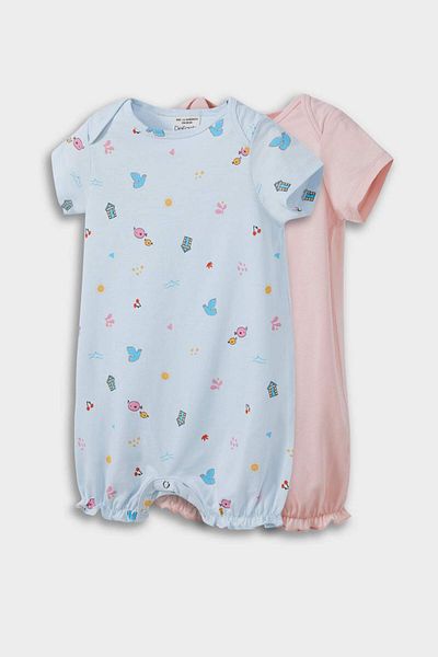 DeFacto Baby Girl Newborn Patterned Combed Cotton Short Sleeve 2-Piece Jumpsuit E4022A525Sm