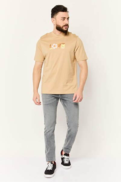 Esprit Men Crew Neck Short Sleeve Graphic Print T-Shirt, Tan