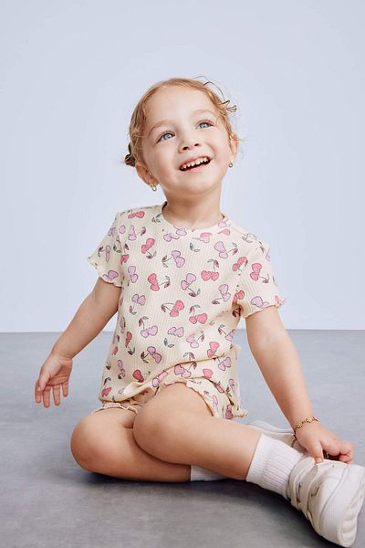 DeFacto Baby Girl 2-Piece Set Patterned Ribbed Camisole Short Sleeve T-Shirt Shorts E0724A525Sm