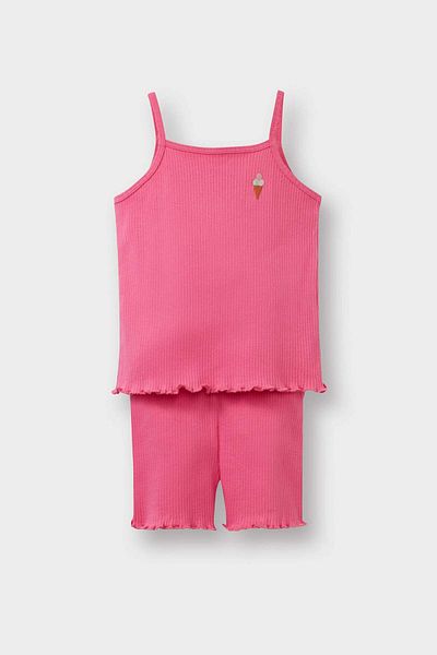 DeFacto Baby Girl Set of 2 Printed Strap Ribbed Camisole Top Flexible Waisted Leggings C1461A525Sm