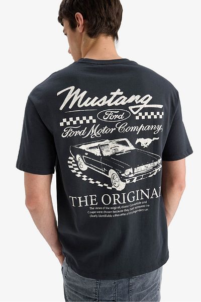DeFacto 100% Cotton Ford Motor Company Boxy Fit Crew Neck Back Printed Short Sleeve T-Shirt F4232Ax25Sm