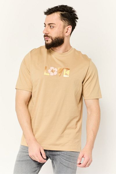 Esprit Men Crew Neck Short Sleeve Graphic Print T-Shirt, Tan