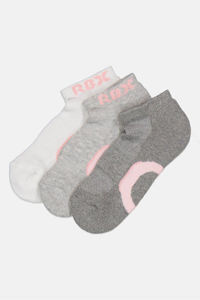 RBX Kids Girl 3 Pairs Brand Logo Ankle Socks, Multicolor
