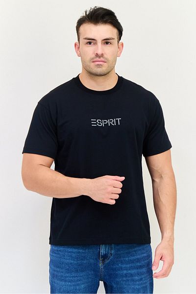 Esprit Men Crew Neck Short Sleeve Brand Logo T-Shirt, Black
