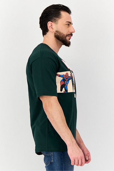 Marvel Men Crew Neck Short Sleeves Brand Logo T-Shirt, Green