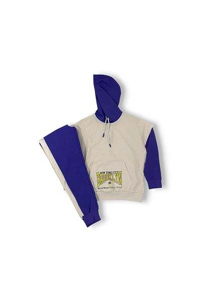 TOMMY LIFE Παιδικό μπλε κορίτσι σερβιτόρα Oversize Σετ αθλητική φόρμα Φούτερ/τζόγκερ Σετ φόρμας T14kg-75139-009