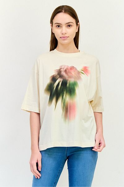 Esprit Women Crew Neck Short Sleeves Graphic Print T-Shirt, Cream