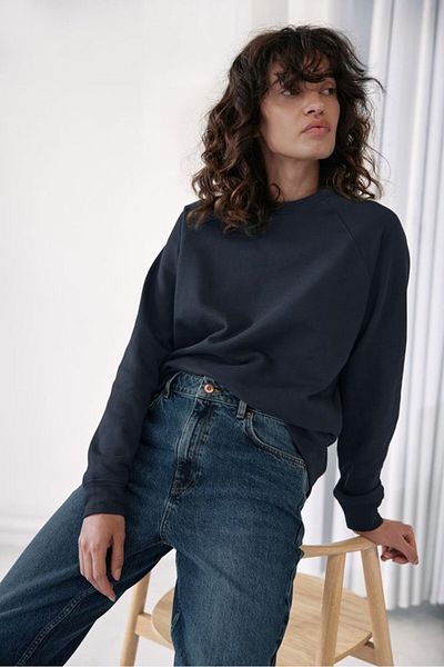 Tchibo Women Crew Neck Solid Long Sleeves Sweatshirt, Navy