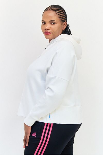 adidas Women Plus Size Long Sleeve Hooded Sweatshirt, White