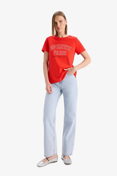 DeFacto Regular Fit Crew Neck Printed Combed Cotton Short Sleeve T-Shirt F5882Ax25Sm