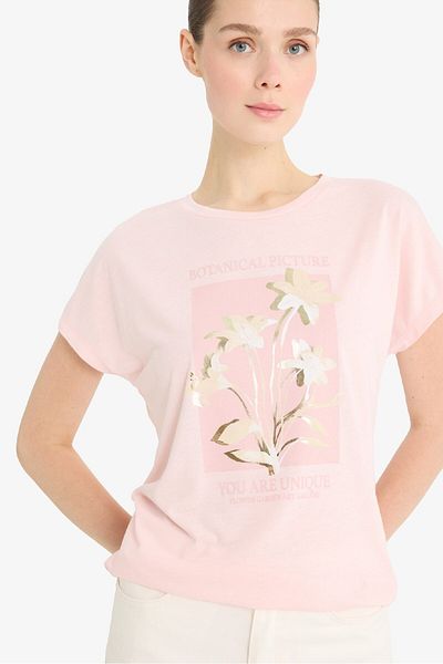 DeFacto Kurzarm-T-Shirt mit Rundhalsausschnitt und Blumenmuster F5099AX25SM