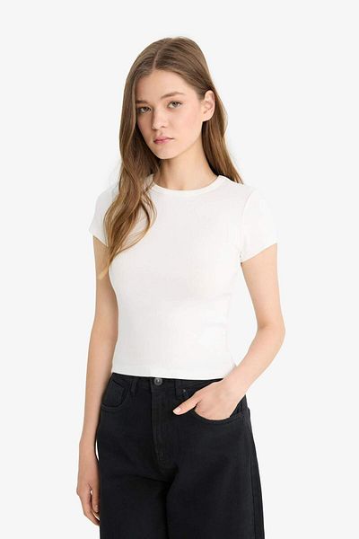 DeFacto Coool Fitted Basic Plain 2'li Ribbed Kurzarm-T-Shirt F6303ax25sm