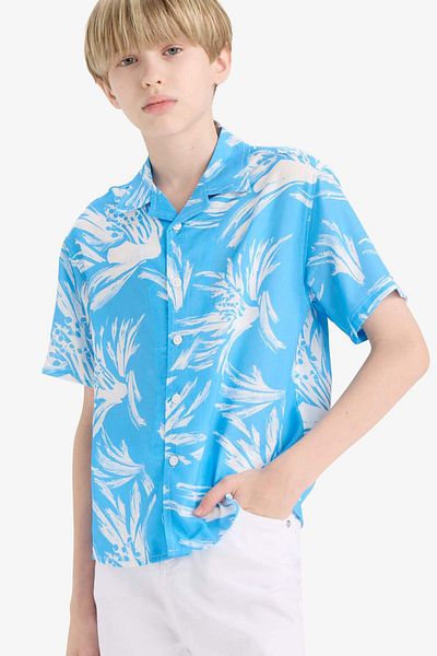 DeFacto Cămașă cu mânecă scurtă din viscoză cu model polo pentru băiat oversize F5675a825hs