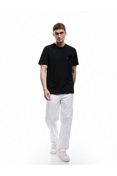 Koton Νέα σεζόν Crew Neck Βαμβακερό μπλουζάκι με κεντημένο κοντομάνικο κεφάλι