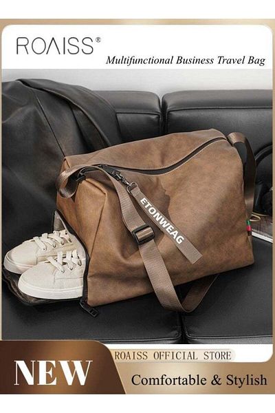 ROAISS Leather Crossbody Shoulder Bag for Men and Women Large Capacity Anti Theft Casual Fitness Satchel