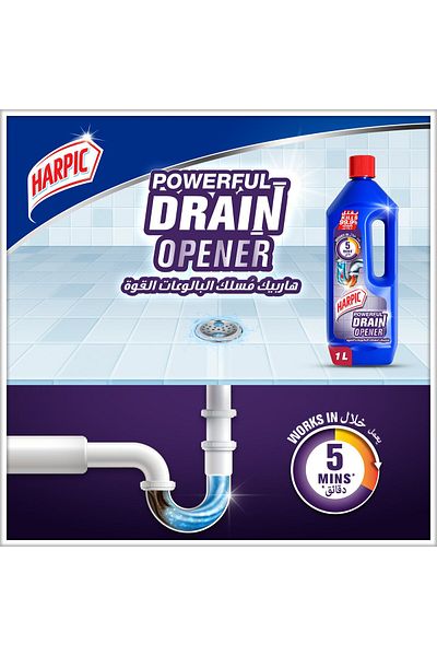 Harpic Powerful Drain Opener Gel for Bathroom Basins Toilet & Kitchen Drains 1 Litre